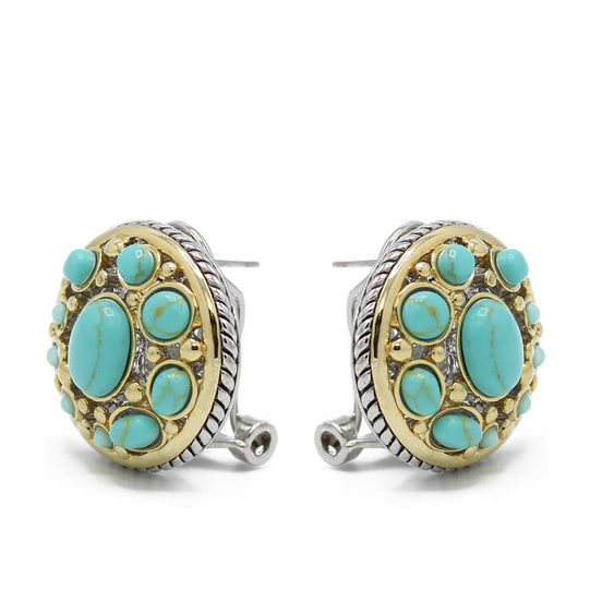 TURQUOISE TWO TONE ROUND EARRINGS #10939ERTRQ (FH22)