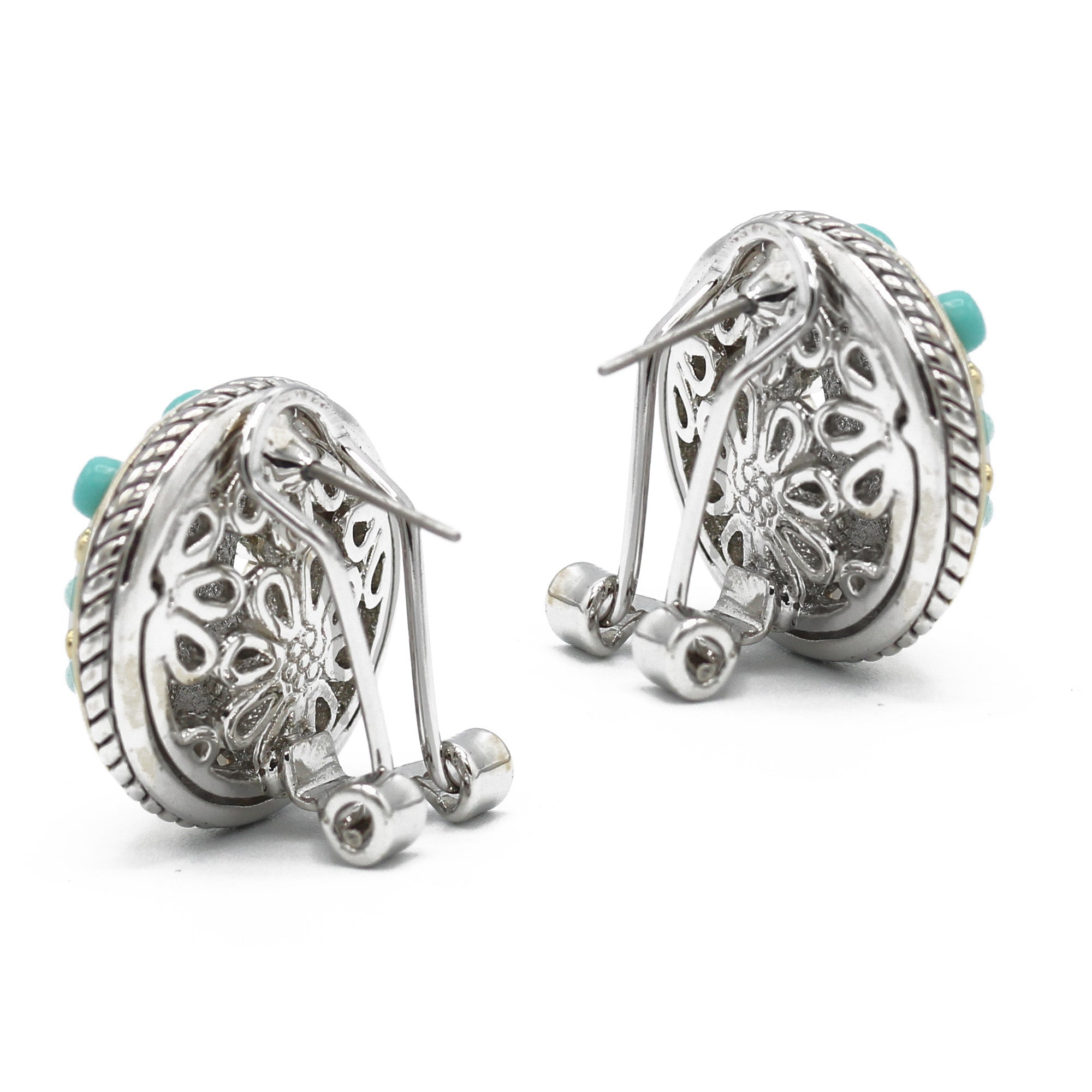 TURQUOISE TWO TONE ROUND EARRINGS #10939ERTRQ (FH22)