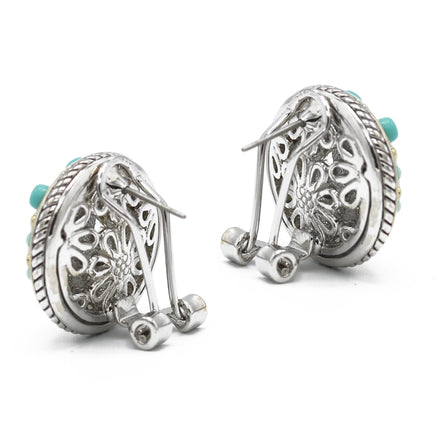 TURQUOISE TWO TONE ROUND EARRINGS #10939ERTRQ (FH22)