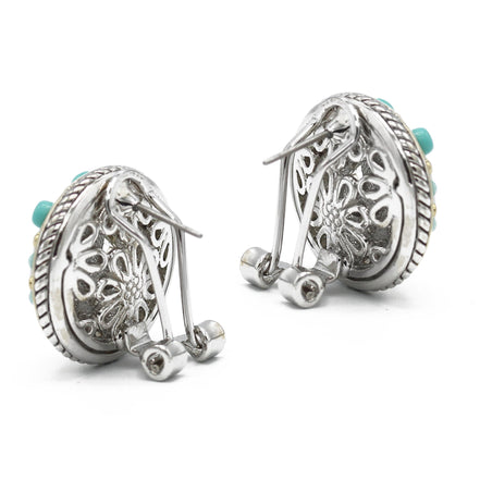 TURQUOISE TWO TONE ROUND EARRINGS #10939ERTRQ (FH22)
