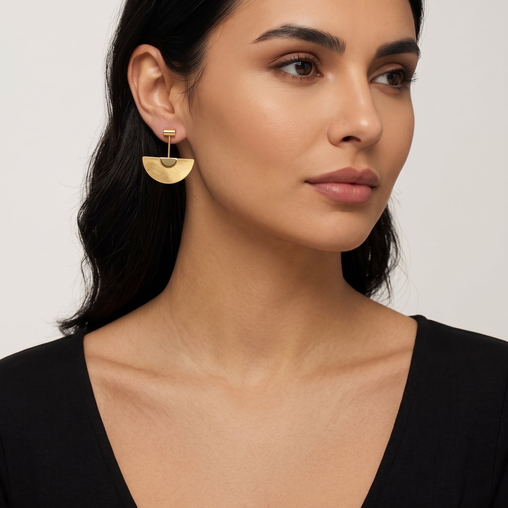 Gold Semi Circle Drop Earrings#SQGN-07020528G(NH3)