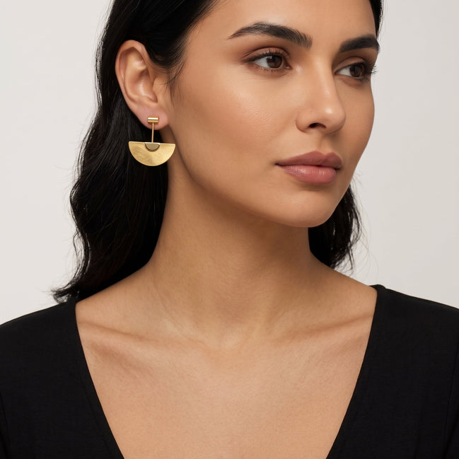 Gold Semi Circle Drop Earrings#SQGN-07020528G(NH3)