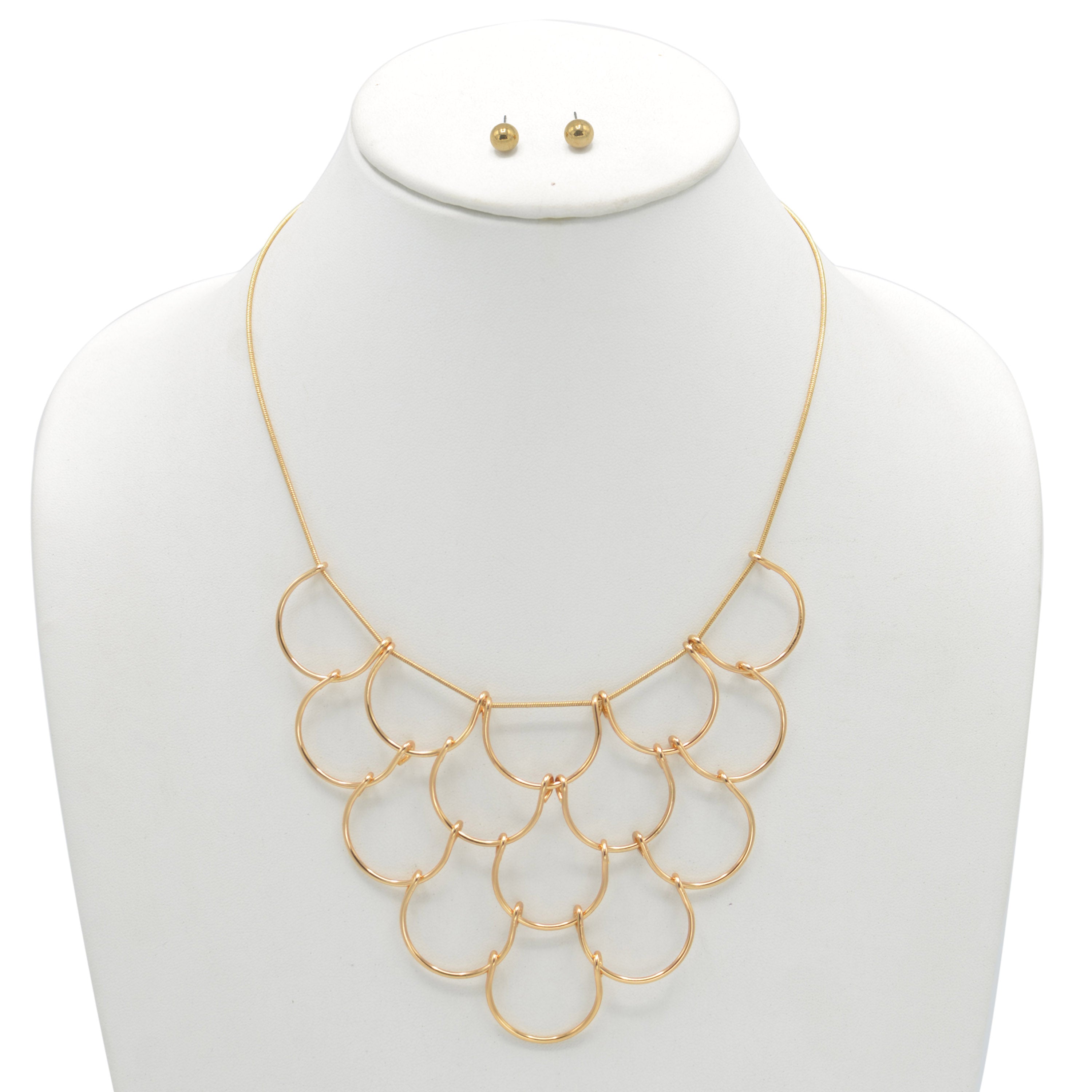 GOLD NECKLACE AND EARRINGS SET#SQGN-060002G (LE15)