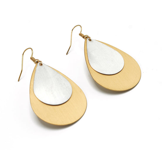 TWO TONE TEARDROP EARRINGS#SQEAR-3788