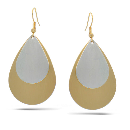 TWO TONE TEARDROP EARRINGS#SQEAR-3788