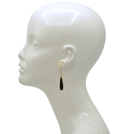 Elegant Gold-Tone Dangle Earrings With Black Teardrop Accent – 2.5"#SQJSY06-0009BK (HD17/KF6,ND2)