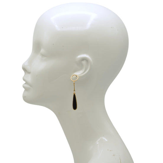 Elegant Gold-Tone Dangle Earrings With Black Teardrop Accent – 2.5"#SQJSY06-0009BK (HD17/KF6,ND2)