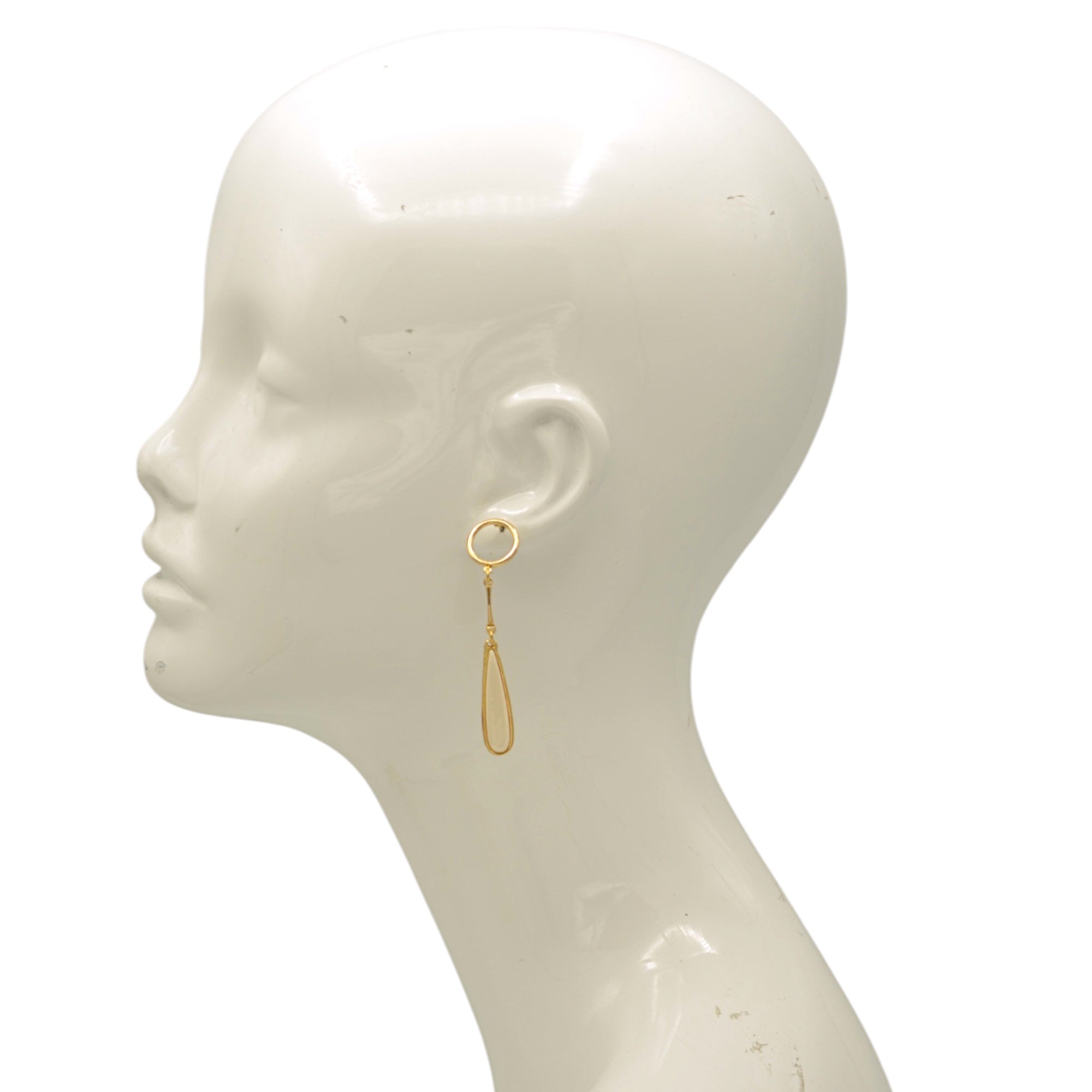 Elegant Gold-Tone Dangle Earrings with Cream Teardrop Accent – 2.5