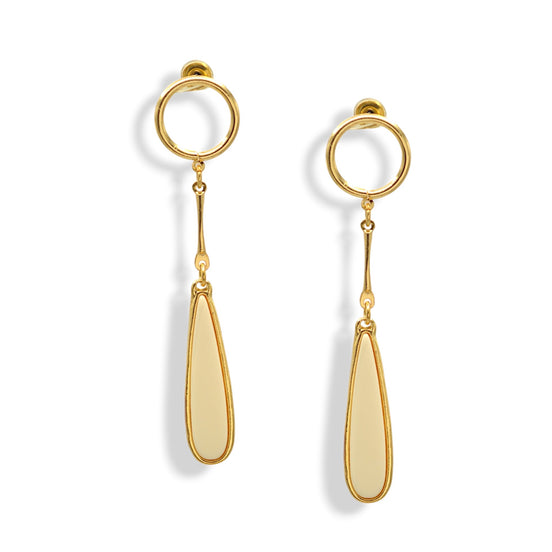 Elegant Gold-Tone Dangle Earrings with Cream Teardrop Accent – 2.5"#SQJSY06-0009CR (KF6,ND2)