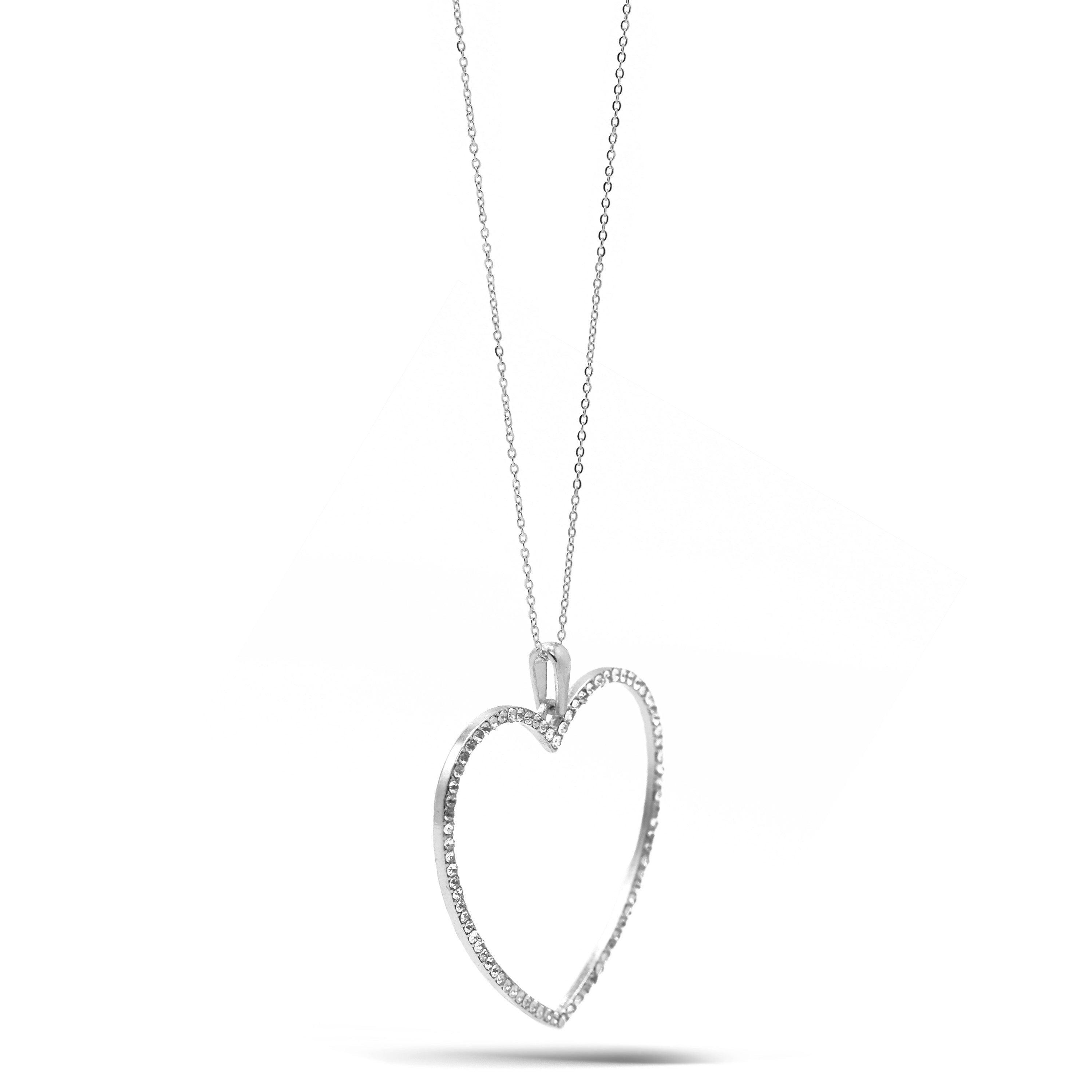 SILVER CRYSTAL HEART NECKLACE#SQHX081213RH (RH21)