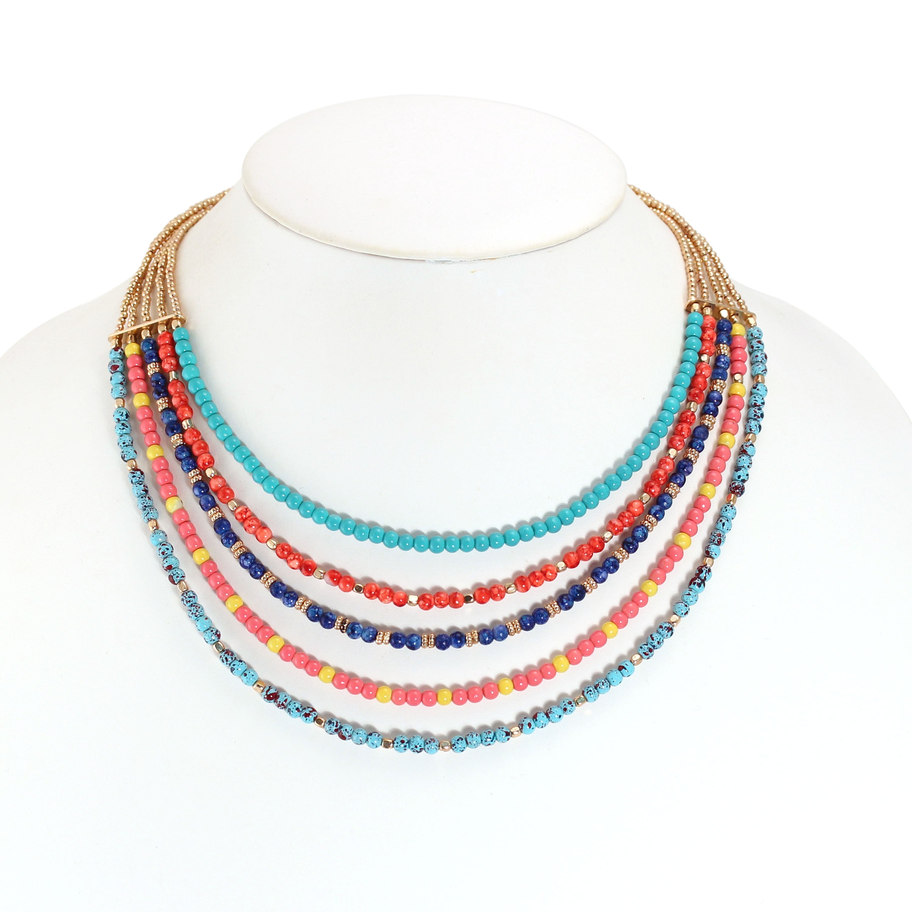 MULTI COLOR BEADS LAYER NECKLACE#FWNK-1908-78