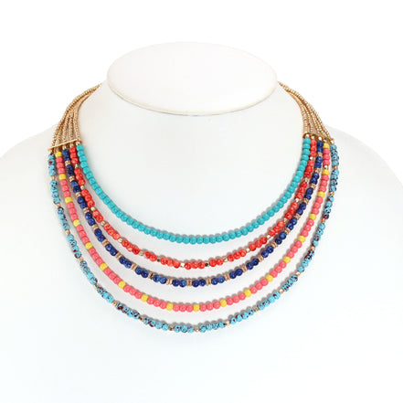 MULTI COLOR BEADS LAYER NECKLACE#FWNK-1908-78