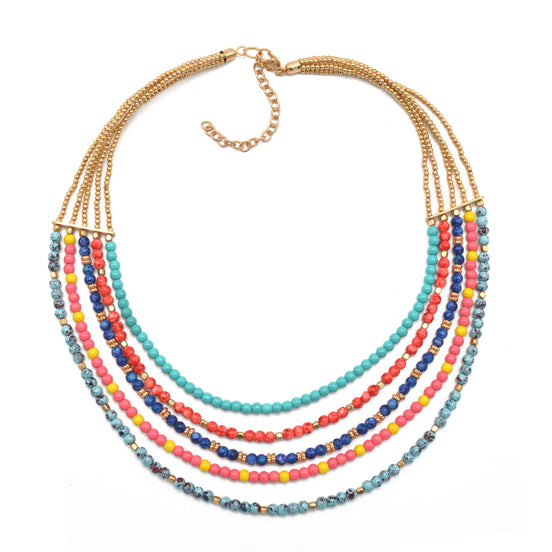 MULTI COLOR BEADS LAYER NECKLACE#FWNK-1908-78