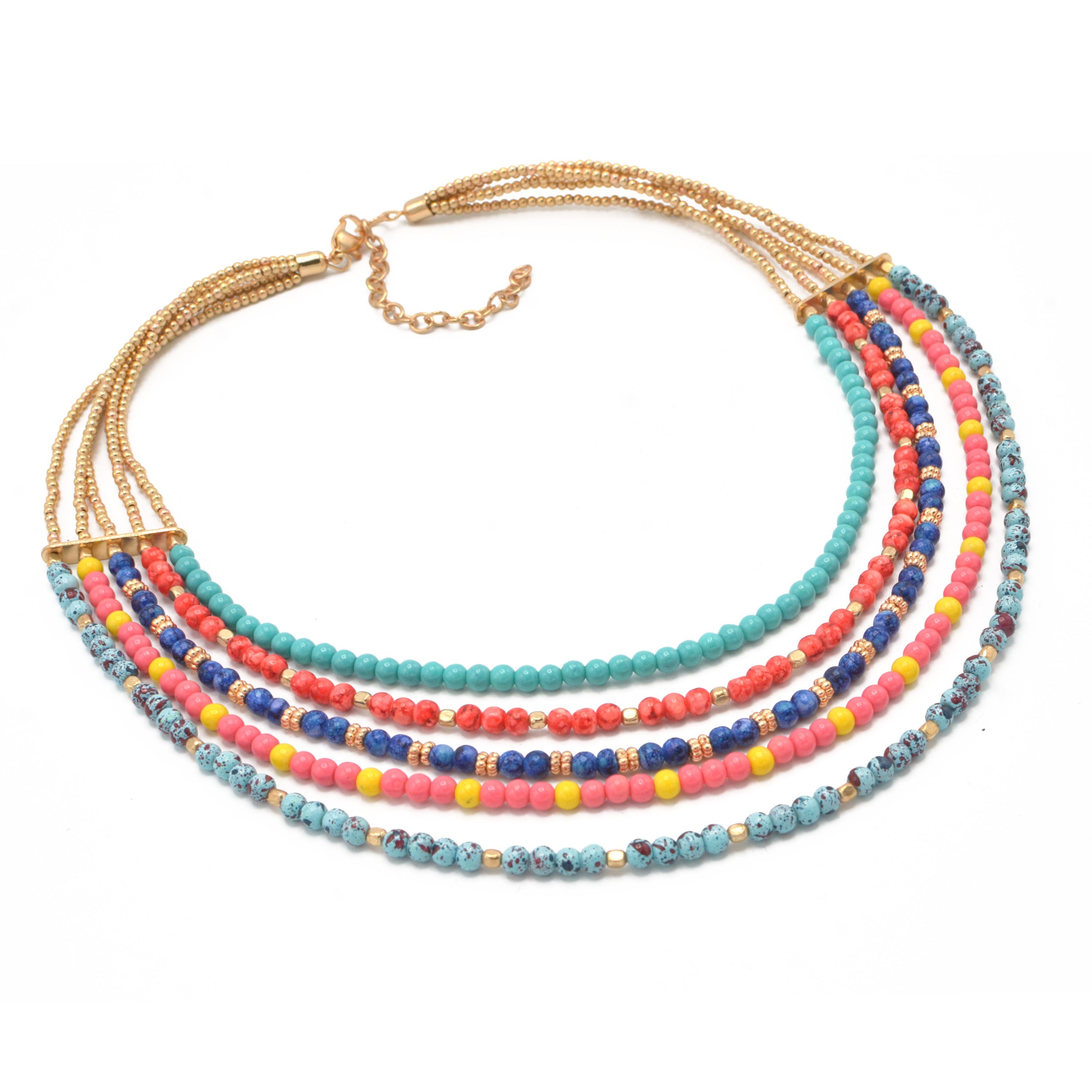 MULTI COLOR BEADS LAYER NECKLACE#FWNK-1908-78