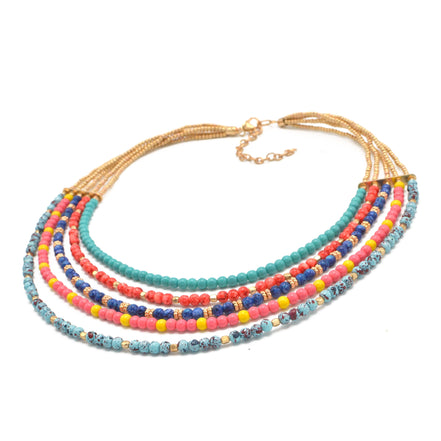 MULTI COLOR BEADS LAYER NECKLACE#FWNK-1908-78