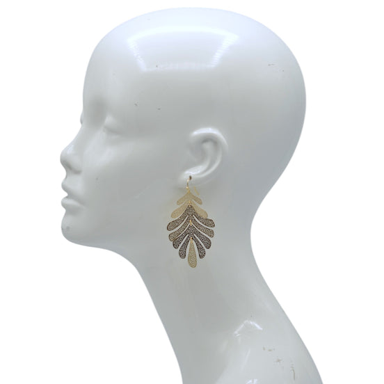Gold Filigree Dangle Earrings – Lightweight Intricate Cutout Statement Jewelry for Women#SQGN0904004G (OF8/BB16)
