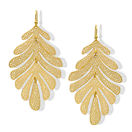 Gold Filigree Dangle Earrings – Lightweight Intricate Cutout Statement Jewelry for Women#SQGN0904004G (OF8/BB16)