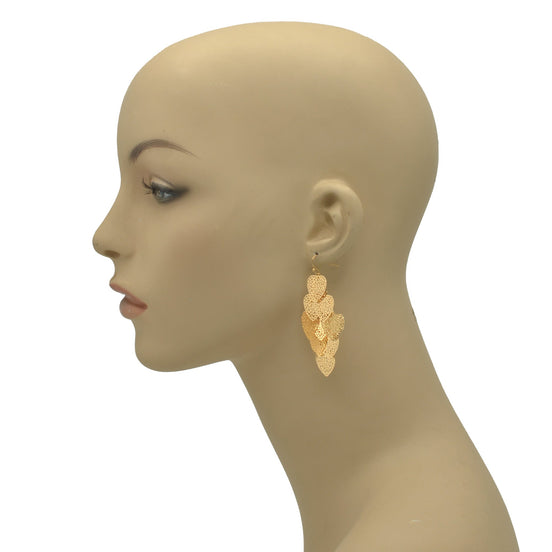 GOLD HEART FILIGREE CHANDELIER DROP EARRINGS # SQGN0904005G (ME2)