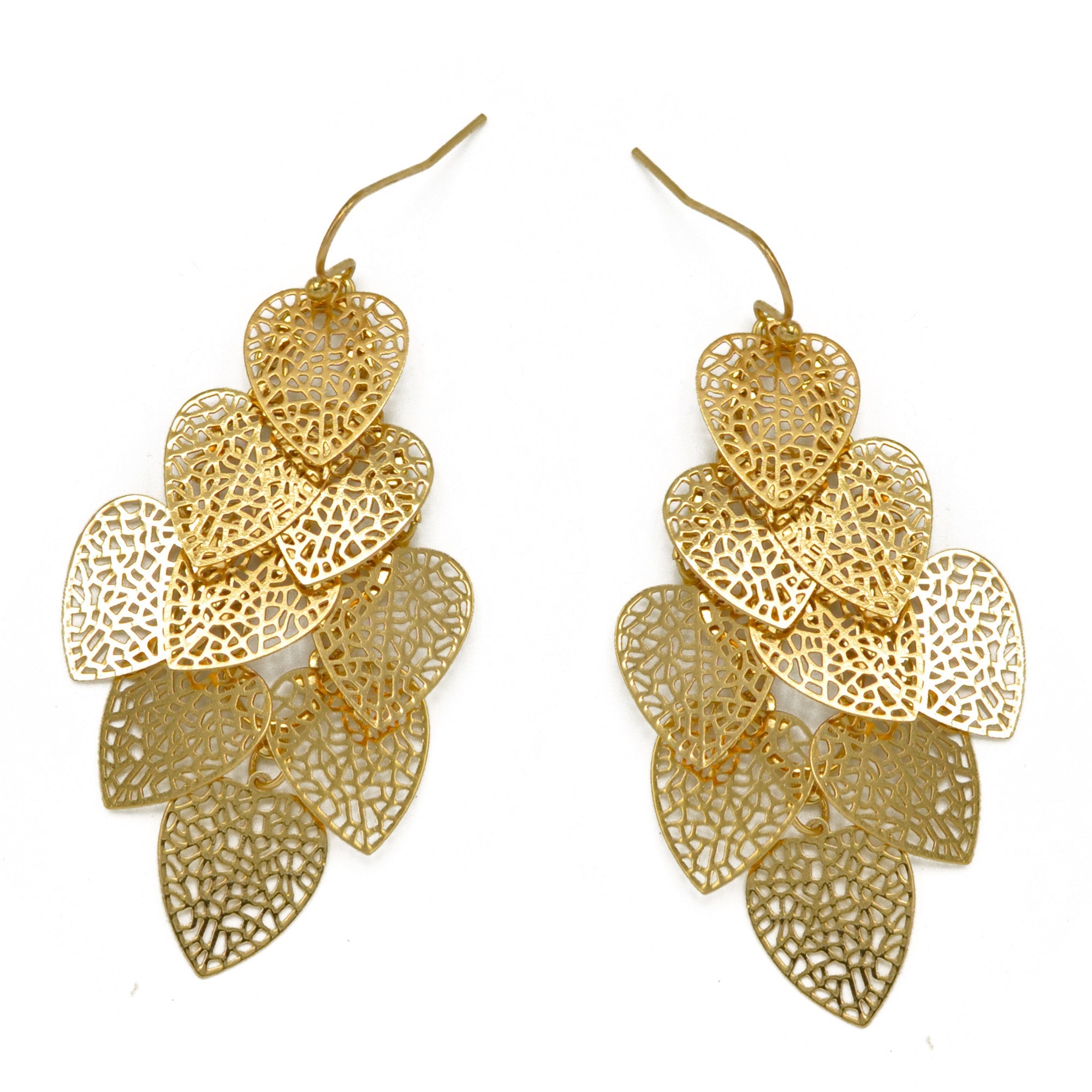 GOLD HEART FILIGREE CHANDELIER DROP EARRINGS # SQGN0904005G (ME2)