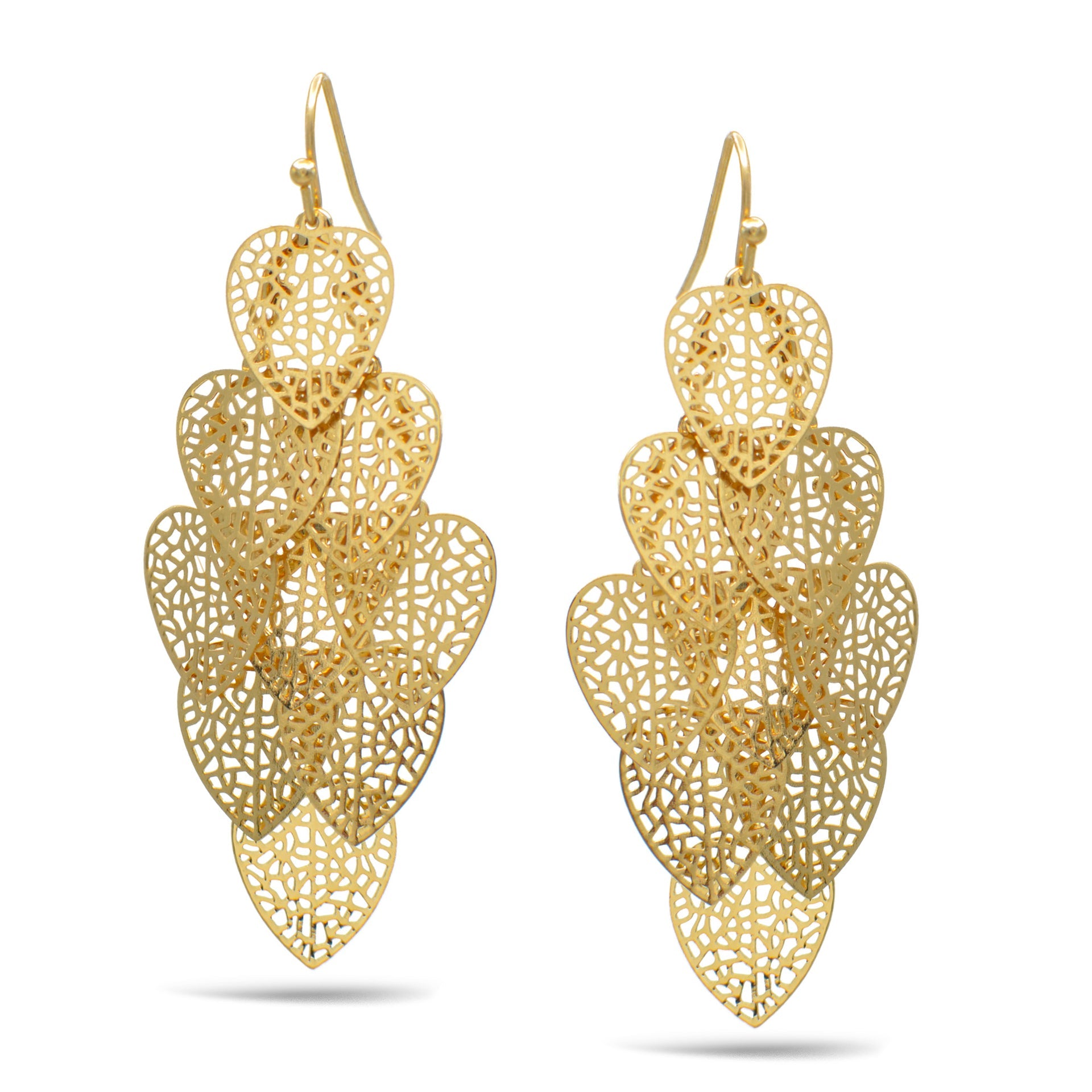 GOLD HEART FILIGREE CHANDELIER DROP EARRINGS # SQGN0904005G (ME2)