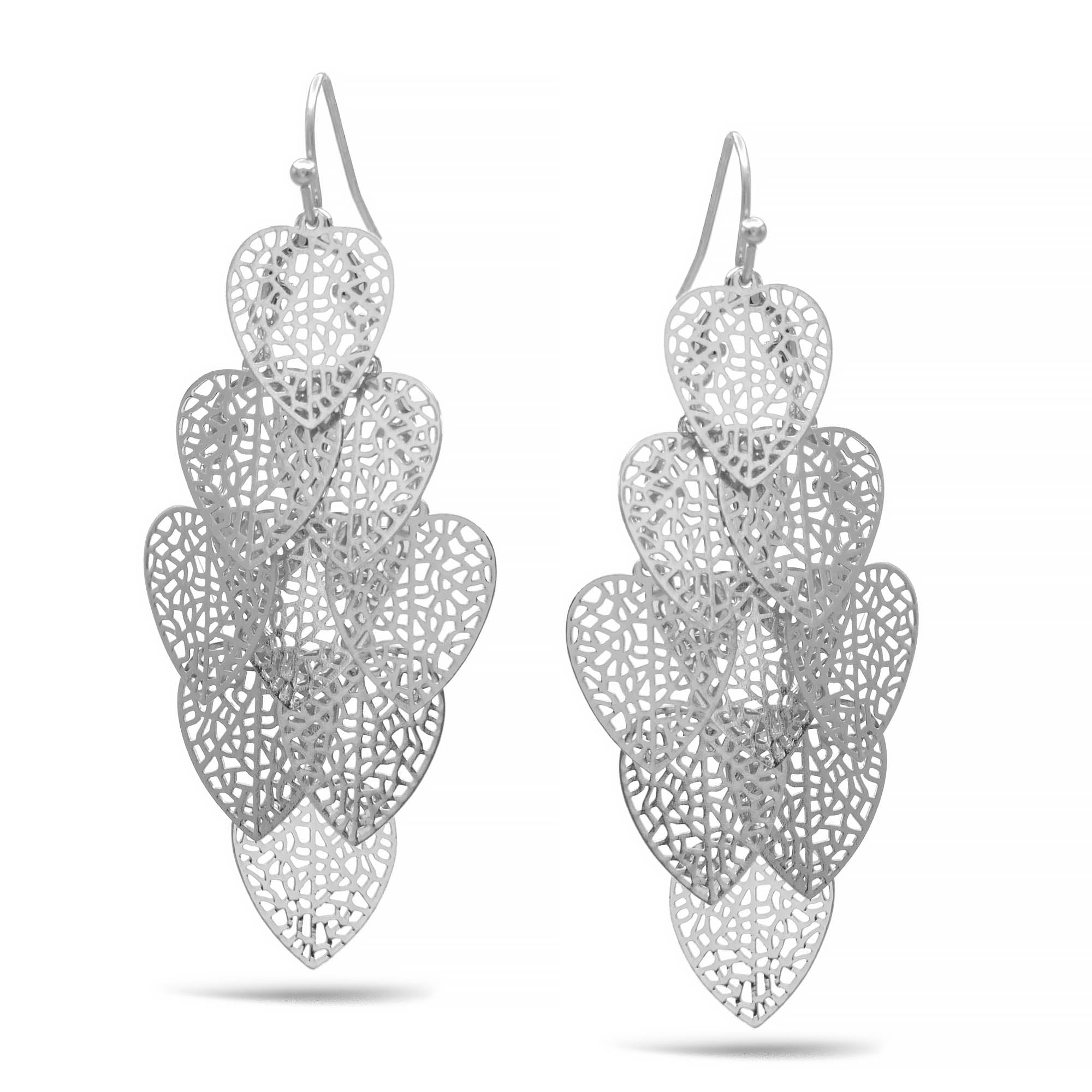 SILVER HEART FILIGREE CHANDELIER DROP EARRINGS # SQGN0904005S (ME2)