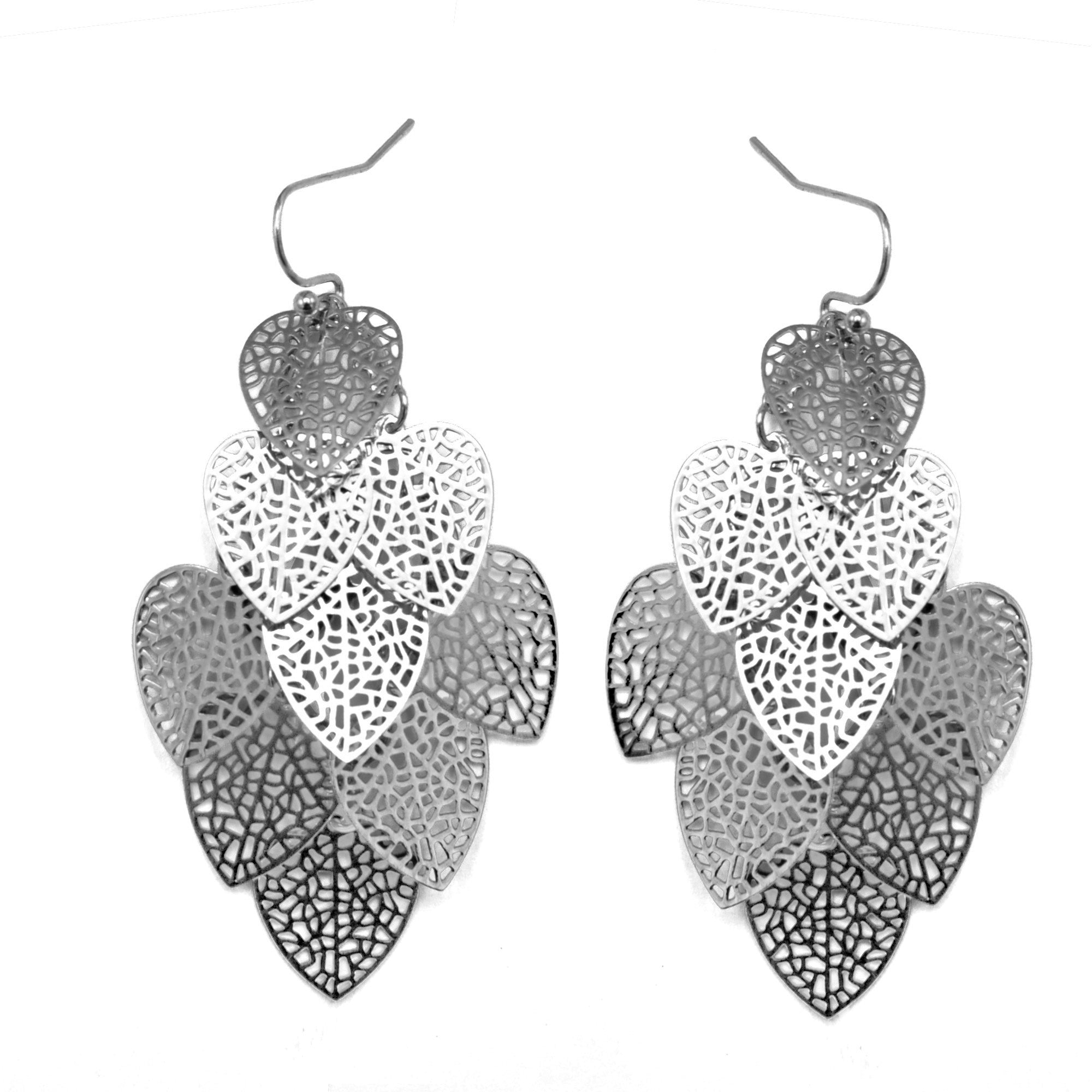SILVER HEART FILIGREE CHANDELIER DROP EARRINGS # SQGN0904005S (ME2)