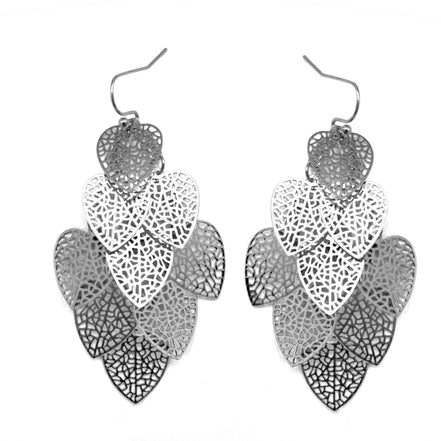 SILVER HEART FILIGREE CHANDELIER DROP EARRINGS # SQGN0904005S (ME2)