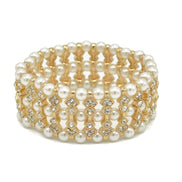 GOLD CREAM PEARL AND CRYSTAL MEMORY WIRE STRETCH BRACELET #SQGN083021(NB4-5)