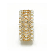 GOLD CREAM PEARL AND CRYSTAL MEMORY WIRE STRETCH BRACELET #SQGN083021(NB4-5)