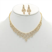 GOLD RHINESTONE CRYSTAL NECKLACE AND EARRINGS SET #SQXX0830001G (OB23/TD13)