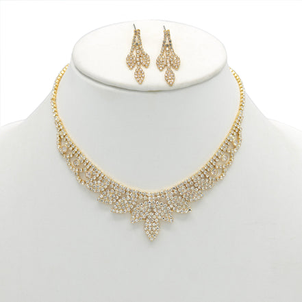 GOLD RHINESTONE CRYSTAL NECKLACE AND EARRINGS SET #SQXX0830001G (OB23/TD13)
