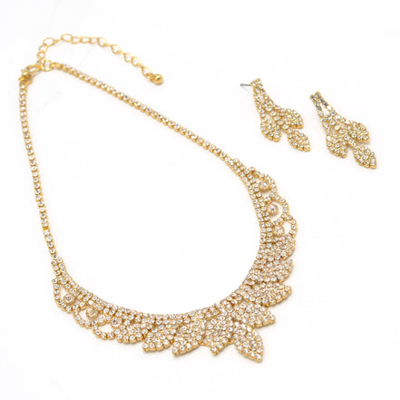 GOLD RHINESTONE CRYSTAL NECKLACE AND EARRINGS SET #SQXX0830001G (OB23/TD13)
