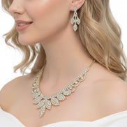 GOLD RHINESTONE CRYSTAL NECKLACE AND EARRINGS SET #SQXX0830001G (OB23/TD13)