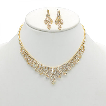 GOLD RHINESTONE CRYSTAL NECKLACE AND EARRINGS SET #SQXX0830001G (OB23/TD13)