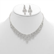 SILVER RHINESTONE CRYSTAL NECKLACE AND EARRINGS SET #SQXX0830001S(TF11)