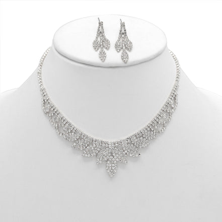 SILVER RHINESTONE CRYSTAL NECKLACE AND EARRINGS SET #SQXX0830001S(TF11)