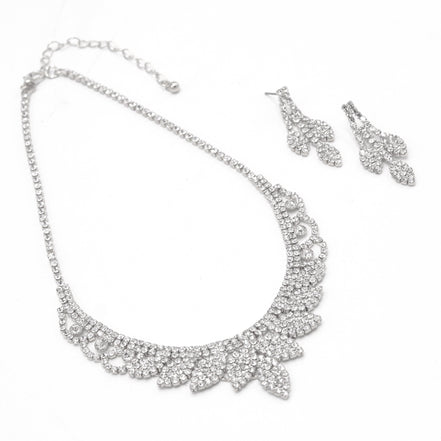 SILVER RHINESTONE CRYSTAL NECKLACE AND EARRINGS SET #SQXX0830001S(TF11)