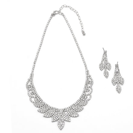 SILVER RHINESTONE CRYSTAL NECKLACE AND EARRINGS SET #SQXX0830001S(TF11)