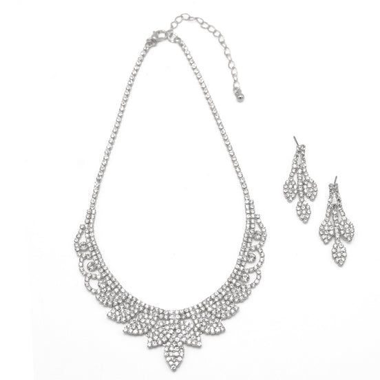 SILVER RHINESTONE CRYSTAL NECKLACE AND EARRINGS SET #SQXX0830001S(TF11)
