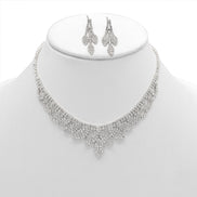 SILVER RHINESTONE CRYSTAL NECKLACE AND EARRINGS SET #SQXX0830001S(TF11)