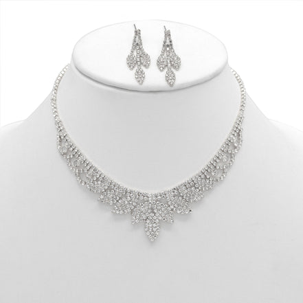 SILVER RHINESTONE CRYSTAL NECKLACE AND EARRINGS SET #SQXX0830001S(TF11)