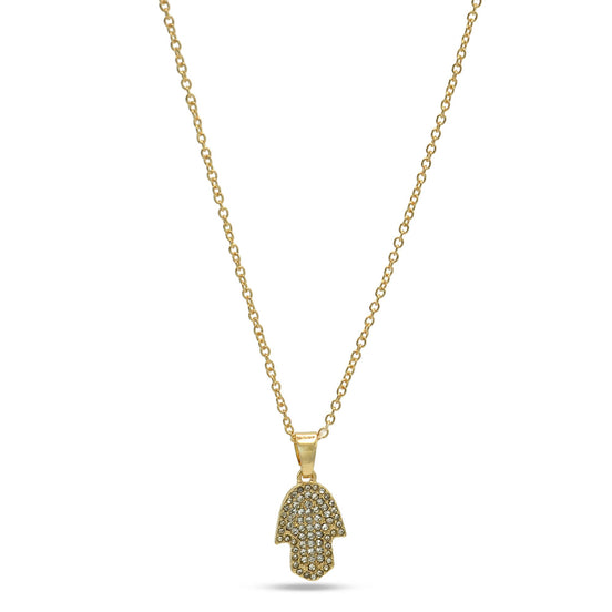GOLD CRYSTAL HAMSA HAND PENDANT NECKLACE #SQXL0814G (SC13/TF12)