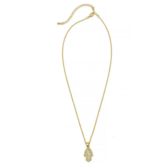 GOLD CRYSTAL HAMSA HAND PENDANT NECKLACE #SQXL0814G (SC13/TF12)