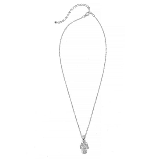SILVER CRYSTAL HAMSA HAND PENDANT NECKLACE #SQXL0814S (SC13/TE12)
