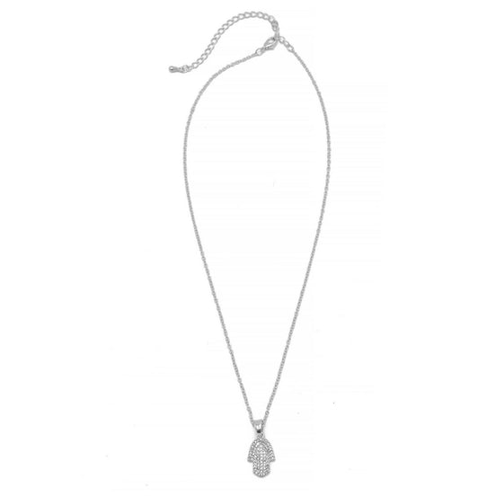 SILVER CRYSTAL HAMSA HAND PENDANT NECKLACE #SQXL0814S (SC13/TE12)