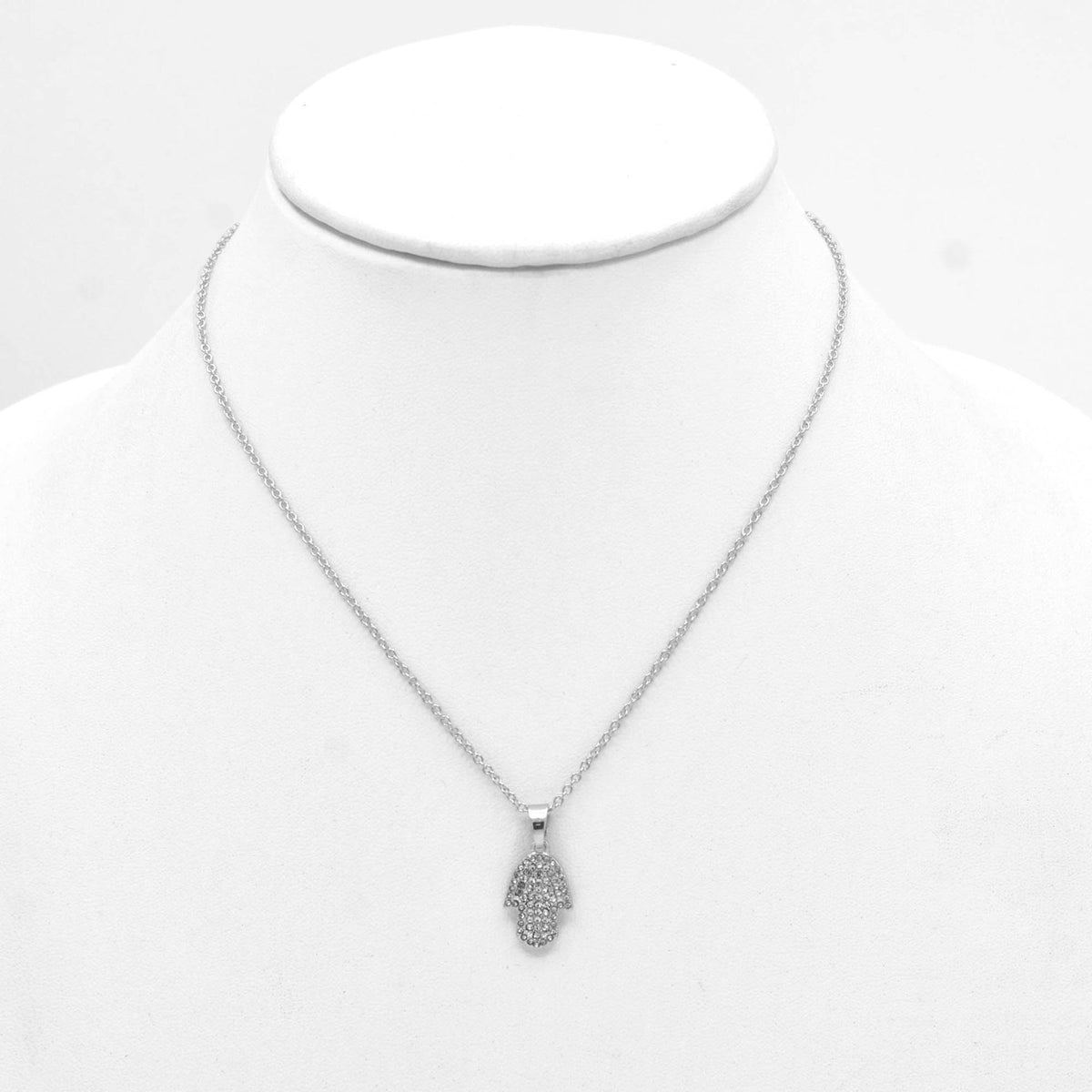 SILVER CRYSTAL HAMSA HAND PENDANT NECKLACE #SQXL0814S (SC13/TE12)
