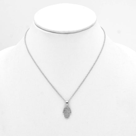 SILVER CRYSTAL HAMSA HAND PENDANT NECKLACE #SQXL0814S (SC13/TE12)