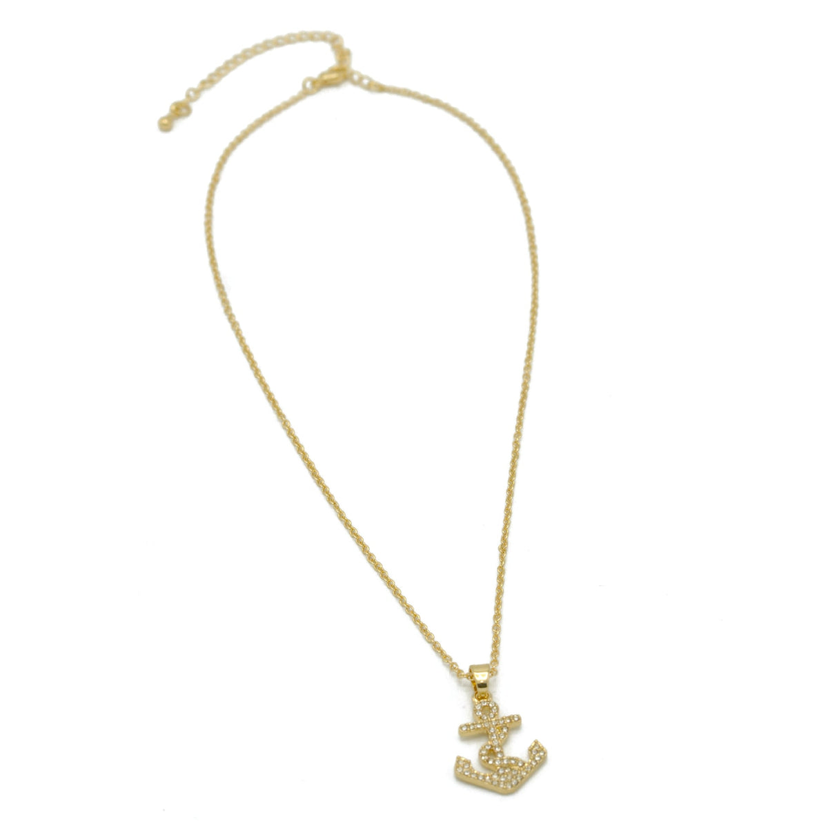 GOLD ANCHOR CRYSTAL RHINESTONE PENDANT NECKLACE #SQXL0815G (SC14)