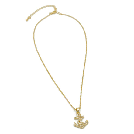 GOLD ANCHOR CRYSTAL RHINESTONE PENDANT NECKLACE #SQXL0815G (SC14)