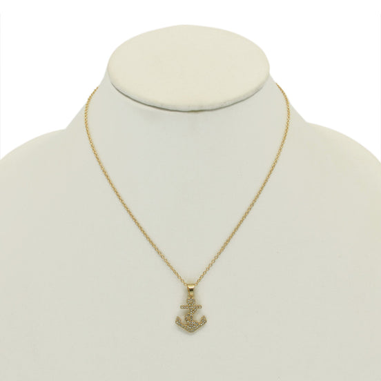 GOLD ANCHOR CRYSTAL RHINESTONE PENDANT NECKLACE #SQXL0815G (SC14)